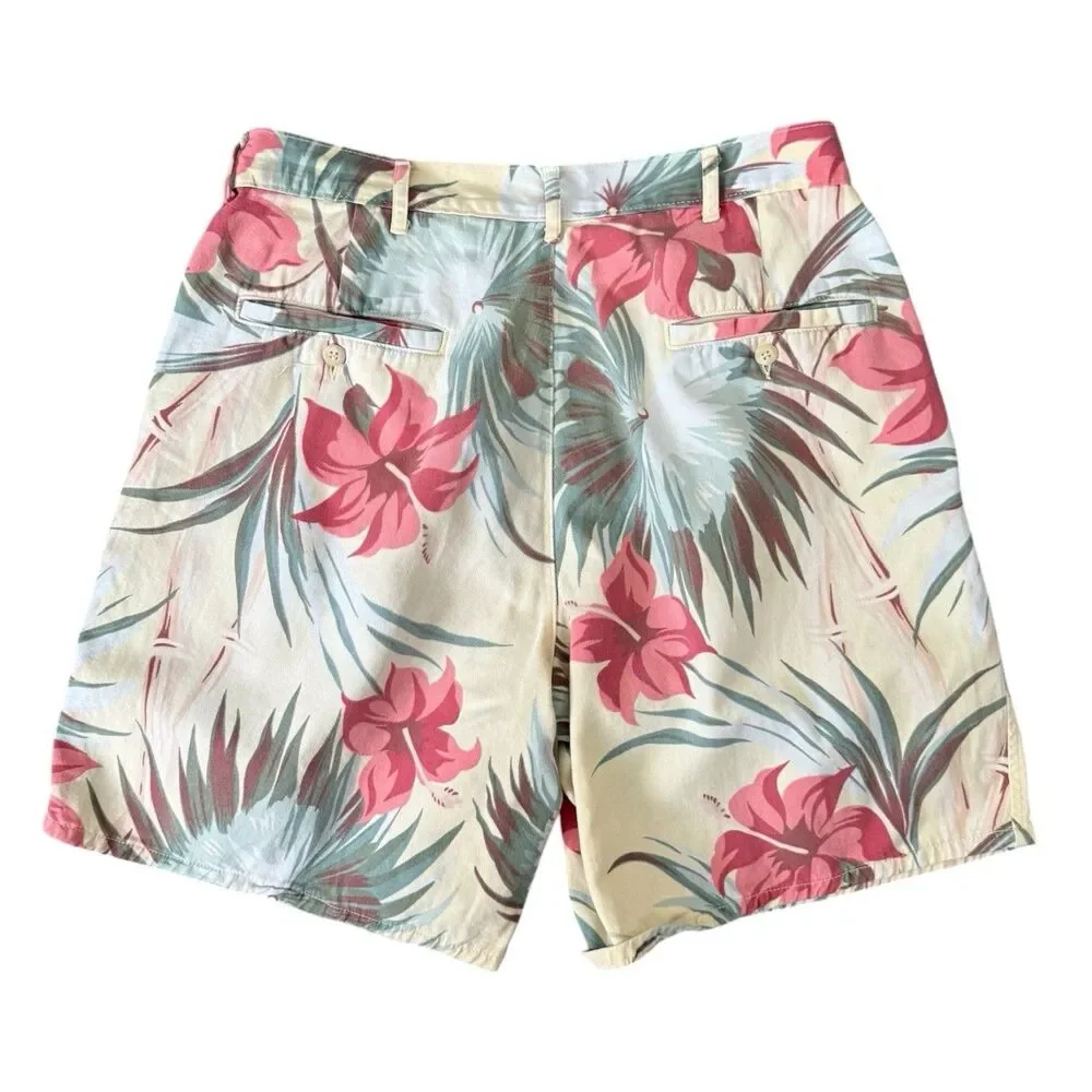 VTG Polo Ralph Lauren Men Cotton Short 31 Floral Hawaiian Print 8” Made In USA